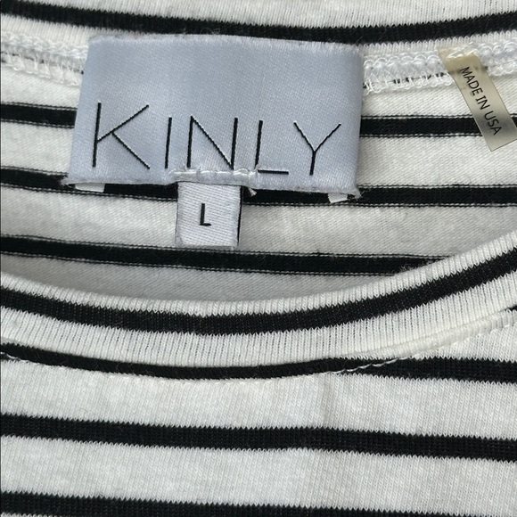 Kinly Linen Cotton Tank Top Black and White Striped Asymmetrical Hem Size L - Picture 3 of 9